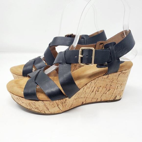 I Love Comfort Memo Tech Black Open-Toe Wedge SIZE 7 - Picture 1 of 13